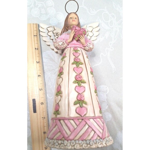 Jim Shore Hold Hope In Your Heart Breast Cancer Awareness 8" Angel Figurine EC - Picture 8 of 8